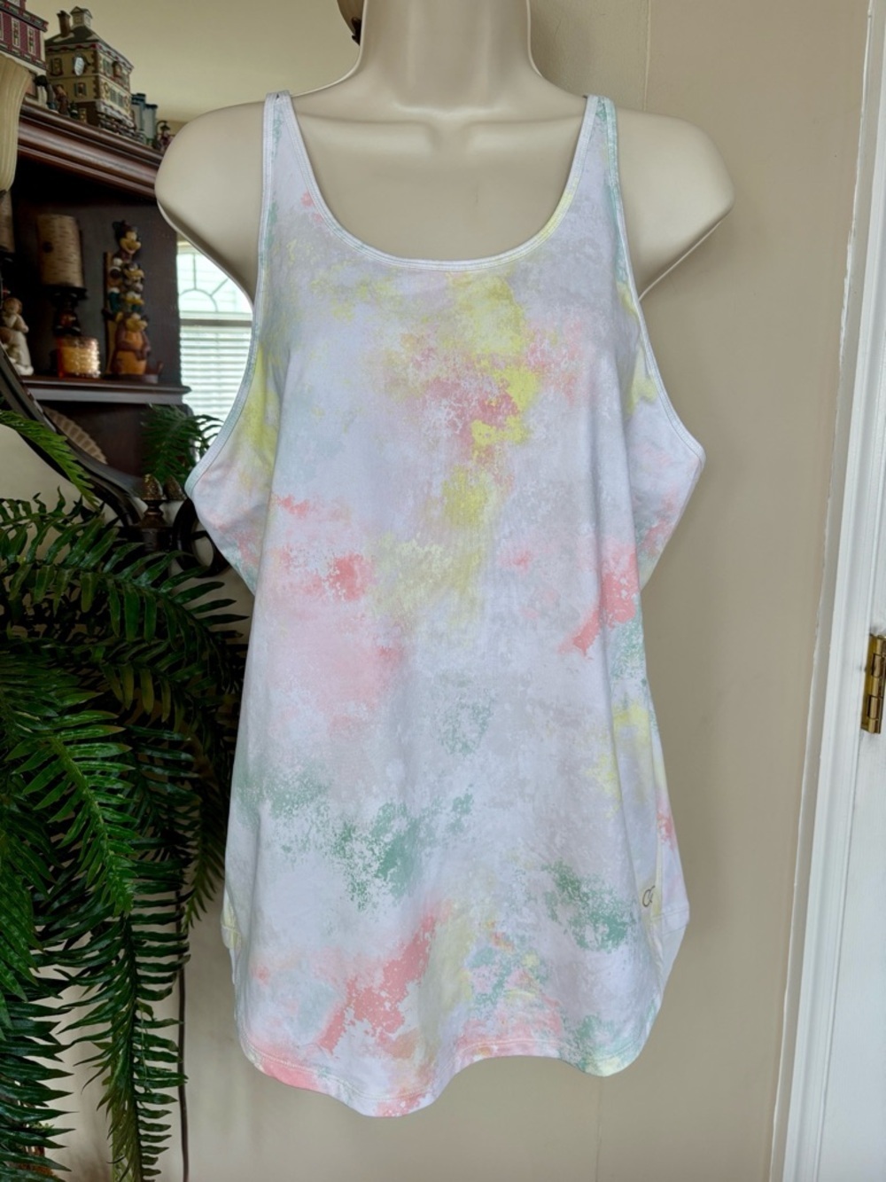 Brand New CALIA Flow Overlap Mesh Strappy Workout Tank Top in Lemon Ice Tie Dye